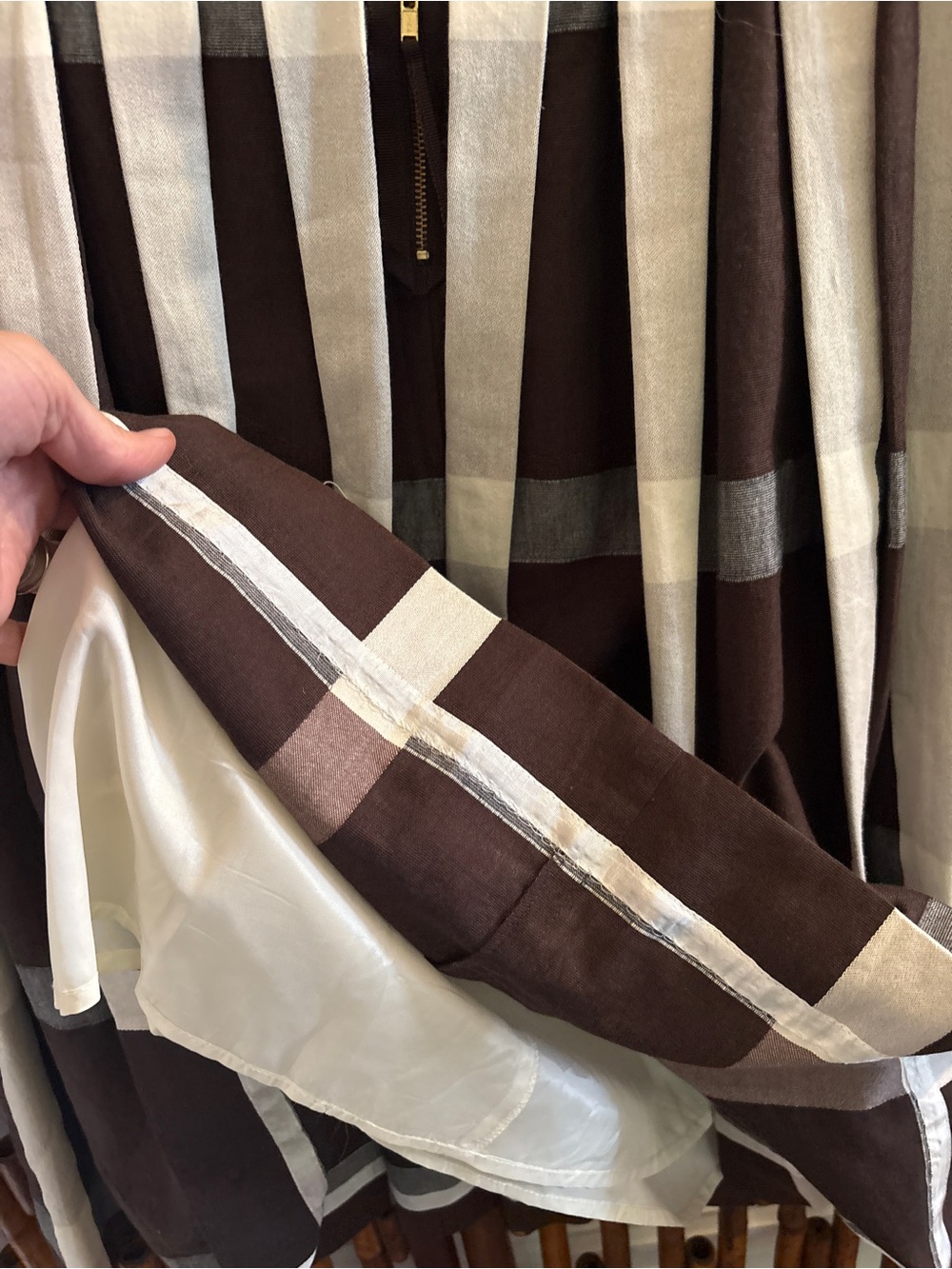 SZ 12 MAEVE ANTHROPOLOGY BEADED COTTON BROWN GINGHAM CHECKERED PLEATED DRESS - Picture 12 of 14